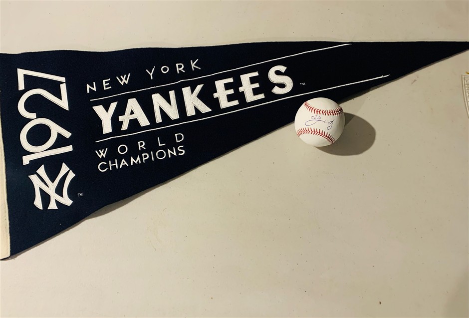 Signed Baseball and NY Yankees vintage pennant