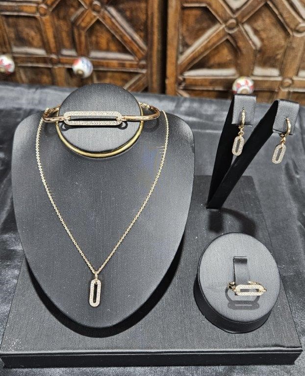 Set Bangle & Earrings & Ring & Pendant in 18k Rose Gold Filled -Stamped