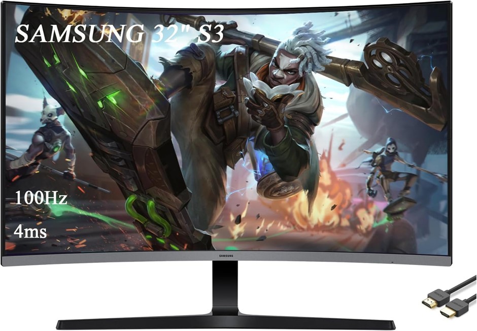 SAMSUNG 32" Essential S3 Series FHD Curved Monitor, 1800R, Game Mode, 100Hz