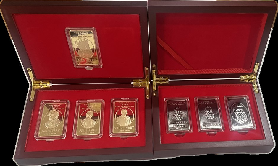 NED KELLY & GANG SET OF 4 X 1-OZ INGOTS & NED KELLY Set Of 3 x 1oz Ingots R