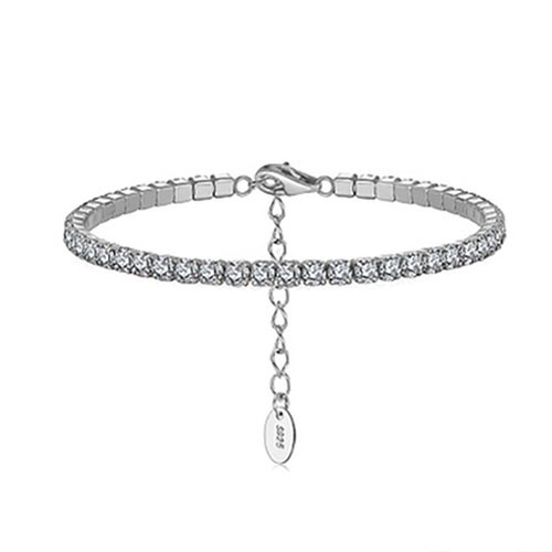 925 Sterling Silver Link Chain Bracelet Simulated Diamonds Tennis Bracelet