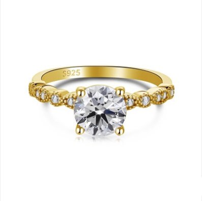 7mm Round Cut Simulated Diamond 18K Gold Filled 925 Silver Ring - Size 7