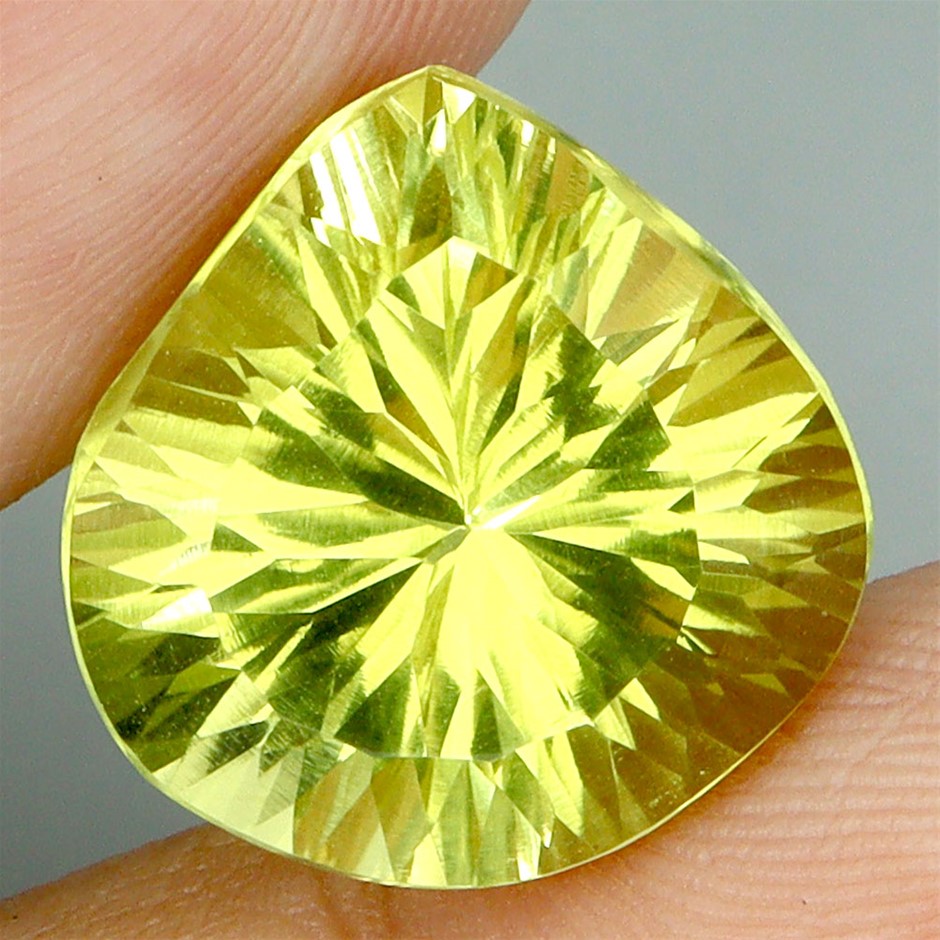 10.11ct Heart Concave Facet Cut Greenish Gold Quartz Gemstone - 1Pc