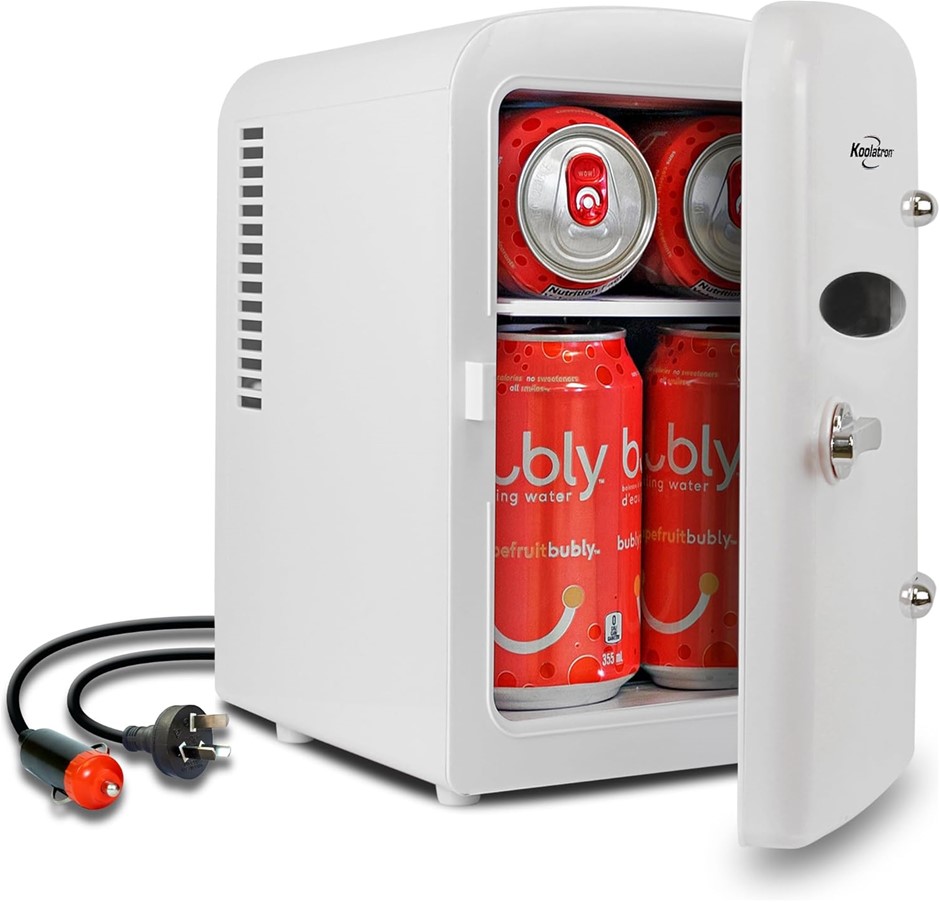 KOOLATRON Retro Mini Portable Fridge, 4L Compact Refrigerator, Includes 12V
