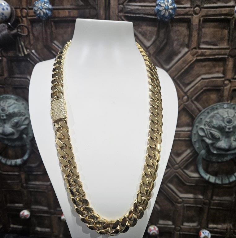 Italy 18K Triple Yellow Gold Plated Chain (18KGP/Italy)stamped-55cm-14mm