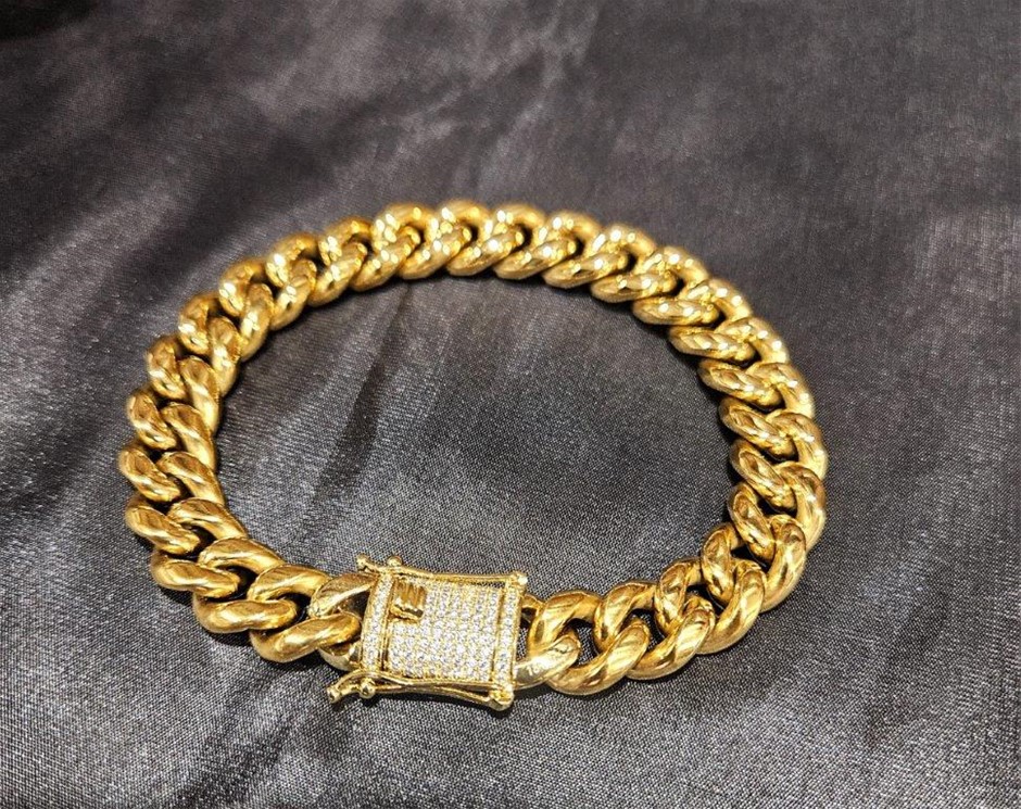 Italy 18K Triple Yellow Gold Plated Bracelet (18KGP/Italy)stamped-21cm-12mm