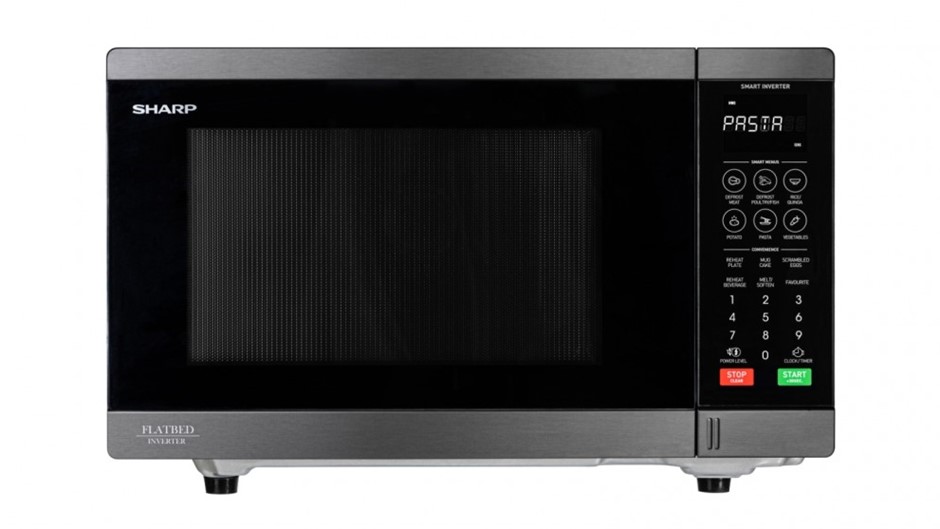 SHARP 32L Inverter Flatbed Microwave, Black Stainless. NB: Minor Use.
