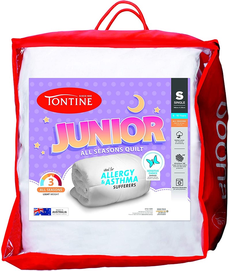 TONTINE Junior All Seasons Quilt, Size Single, White. NB: Has some stains,