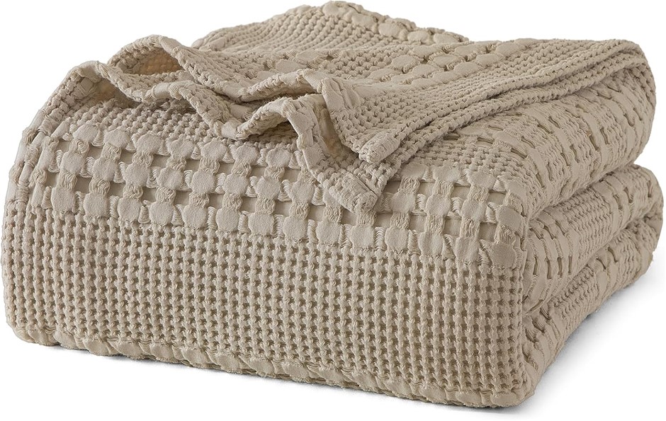 PHF 100% Cotton Waffle Weave Blanket King Size, Soft Lightweight Breathable