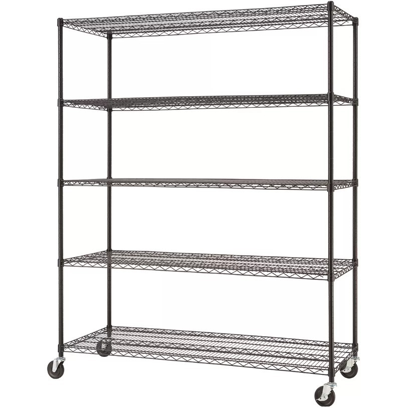 TRINITY 5 Tier NSF Shelving Rack. NB: Only 5 shelves in box, missing wheels