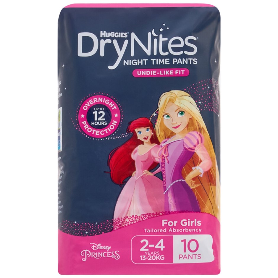 DRYNITES 10pk Night Time Pants, For Girls, SIze 2-4 Years. NB: Damaged pack
