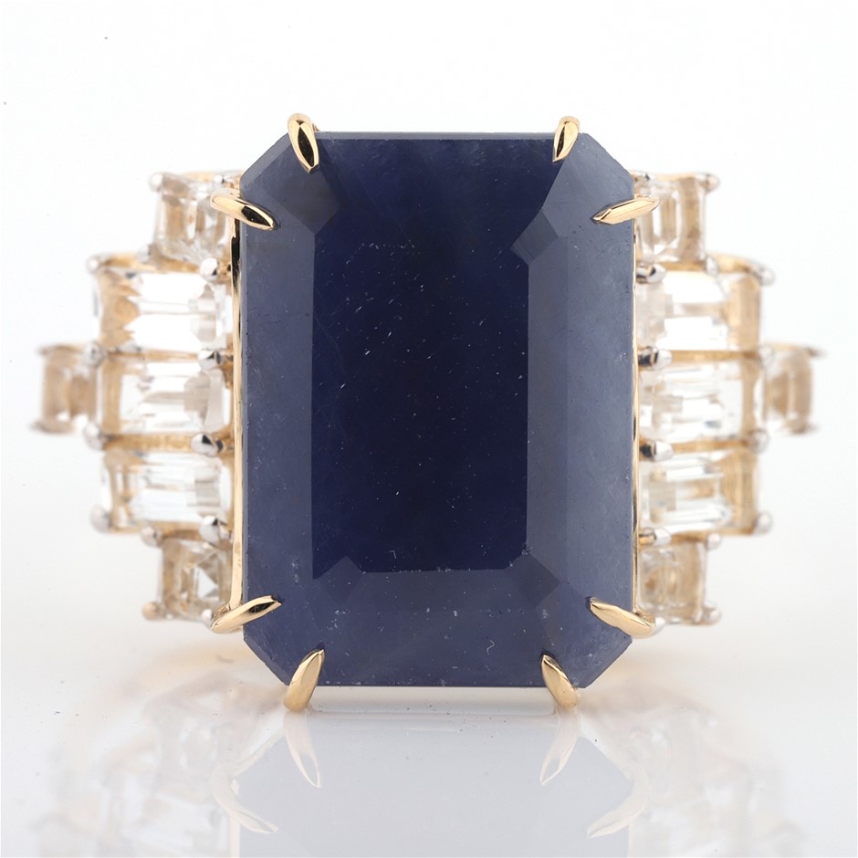 14k Yellow Gold Natural unheated Sapphire & Diamond Ring with Valuation