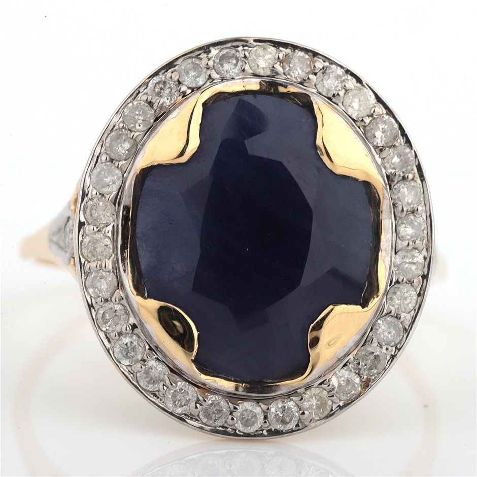 14k Yellow Gold Natural unheated Sapphire & Diamond Ring with Valuation