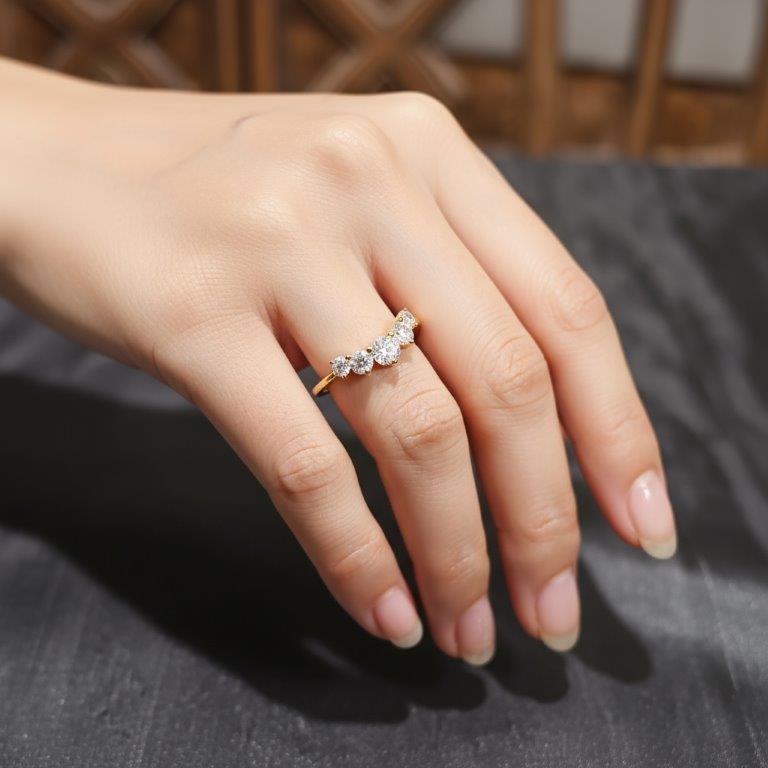 GRA  Moissanite white  18k Solid Yellow Gold Vermeil  Ring  -7US