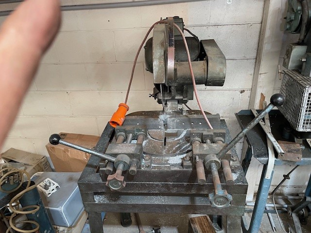 Cold Saw with Spare Blades 415 Volt on Steel Bench