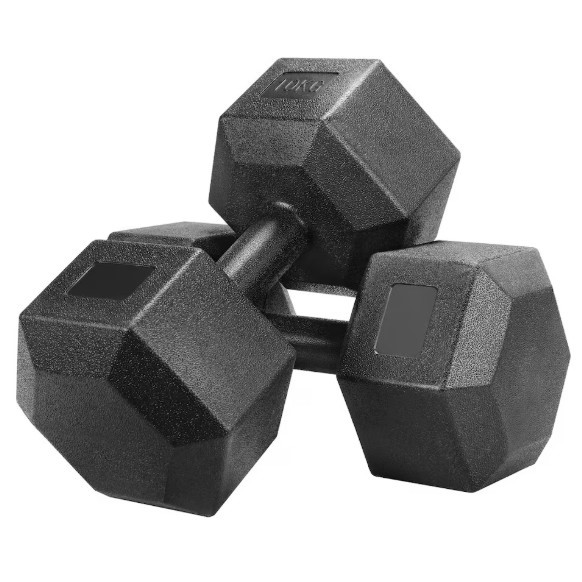 Pair of 6kg (2 x 3kg) Hex Dumbbells Set, Black.