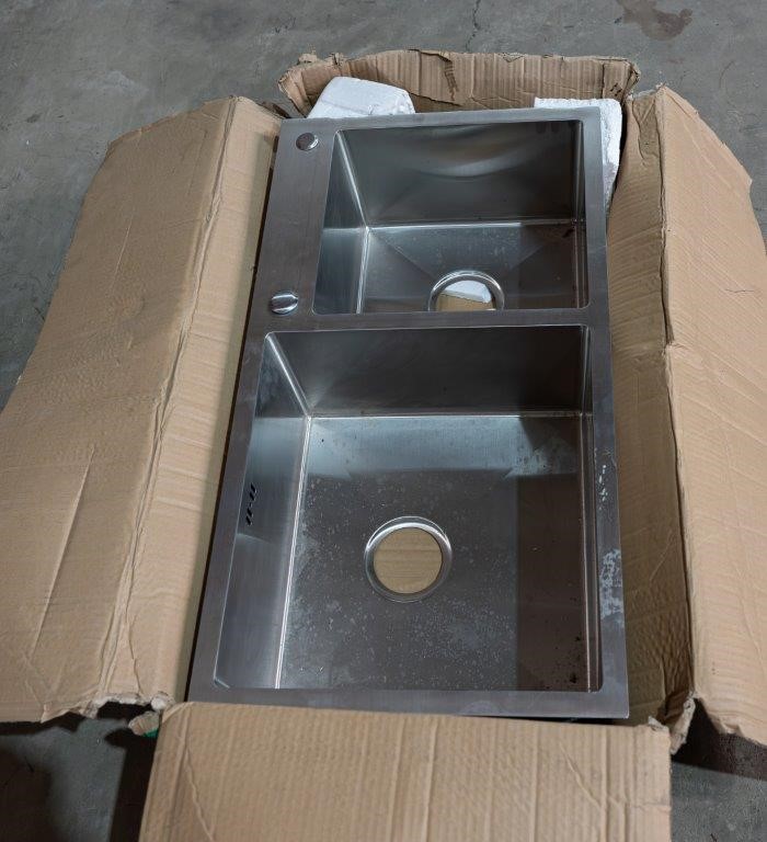 Stainless Steel Double Bowl Sink approx. 800 x 450 x 200mm deep.
