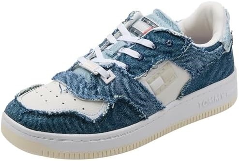 TOMMY JEANS Women's Denim Layered Basket Trainers Sneaker, EU 39/US 8.5, De
