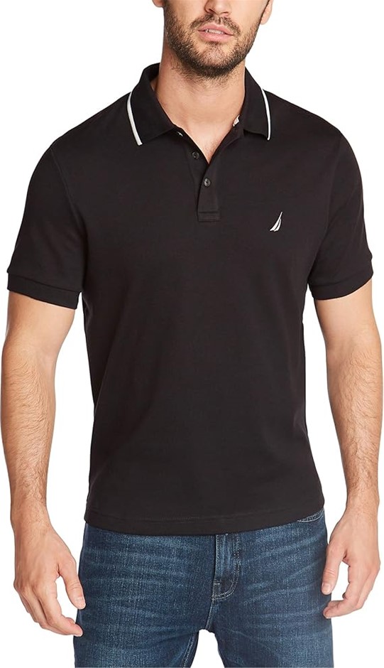 NAUTICA Men's Classic Fit Short Sleeve Dual Tipped Collar Polo Shirt, Size