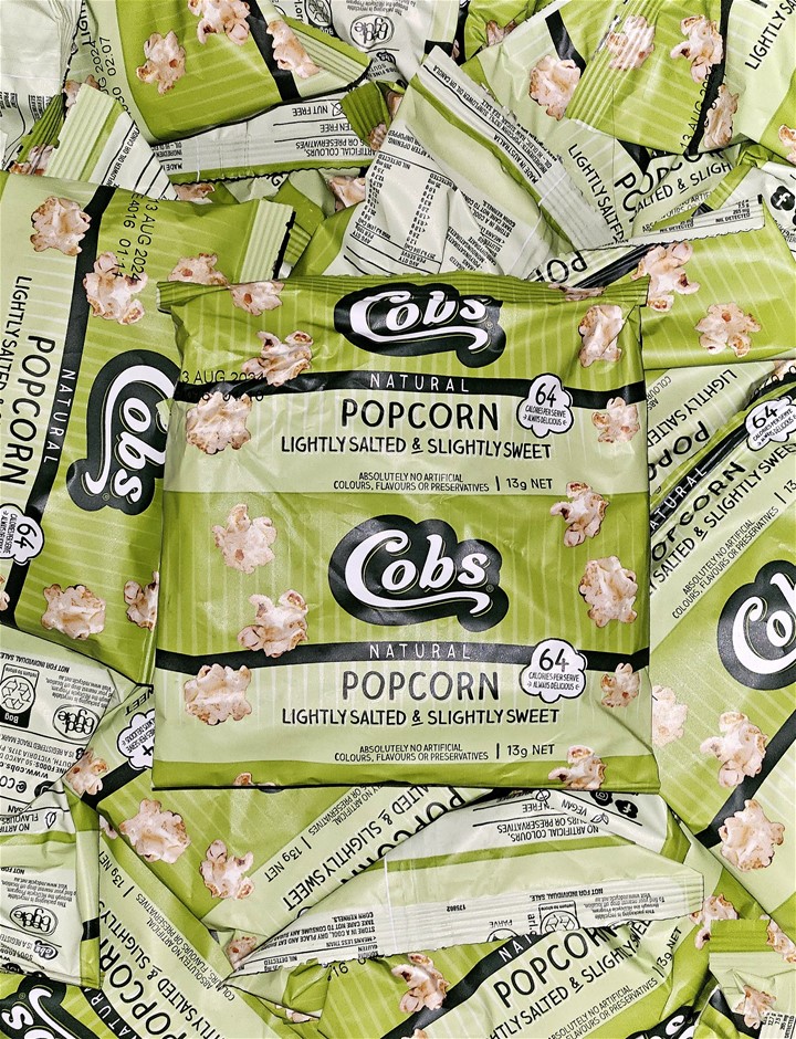 90 x COBS Natural Popcorn, Lightly Salted & Slightly Sweet, 13g. Best Befor