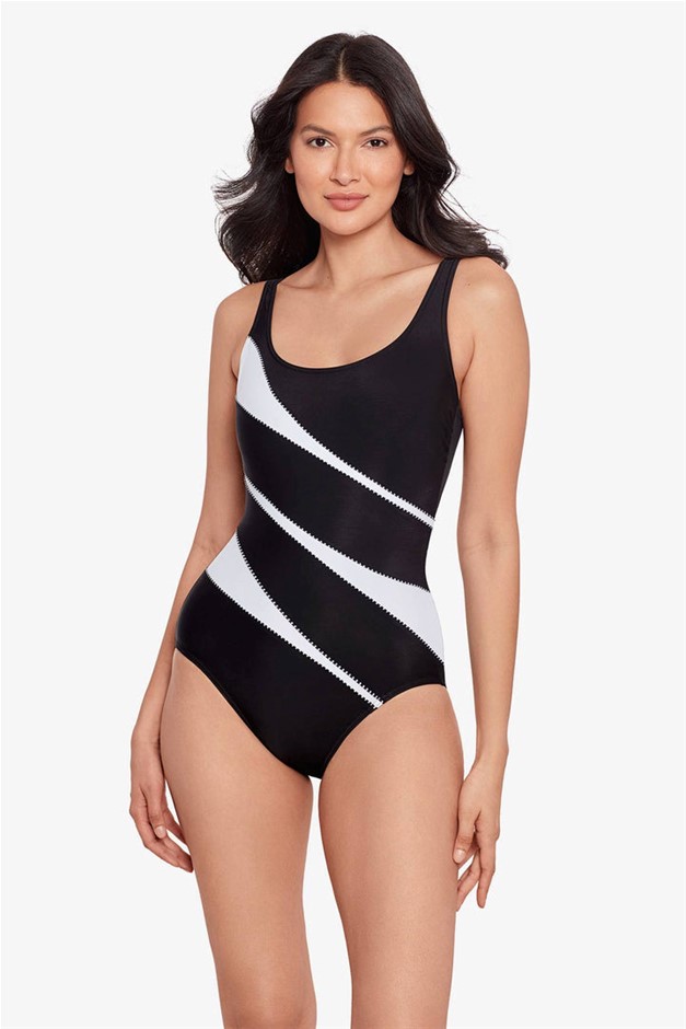 MIRACLESUIT Women's Helix Swimsuit, Size US16, Black/White. Buyers Note -