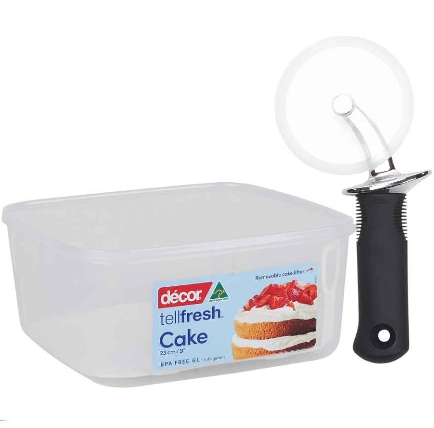 BUNDLE: OXO Good Grips Pizza Wheel + Decor Cake Storage Box with Lifter (6L