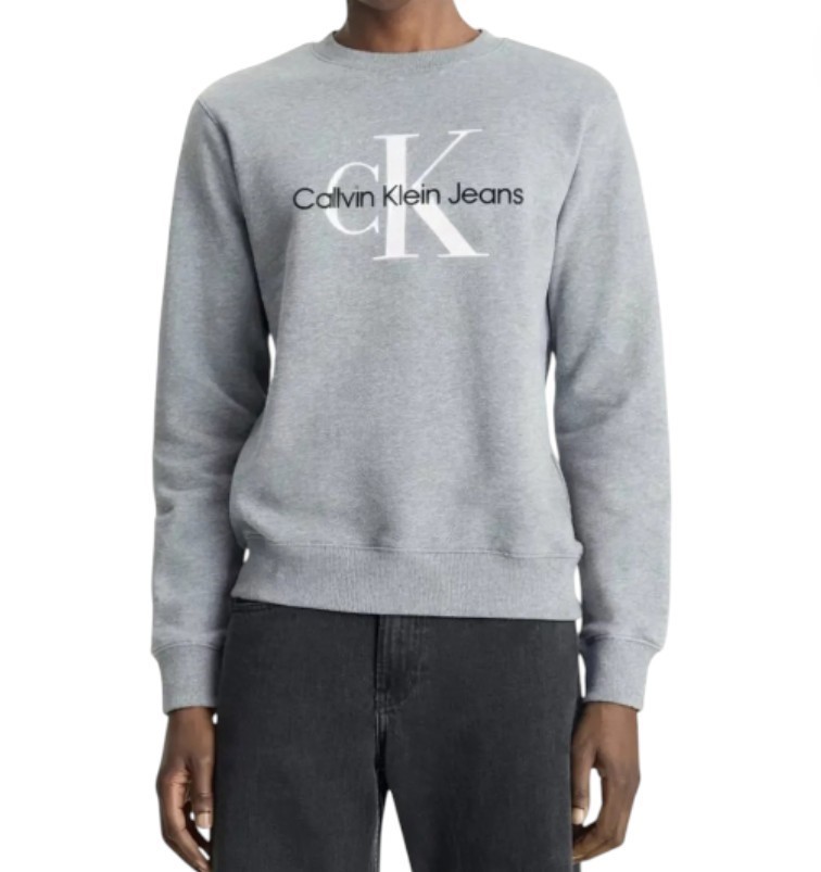 CALVIN KLEIN Mono Logo Crew Sweatshirt, Size L, Cotton, Heroic Grey Heather