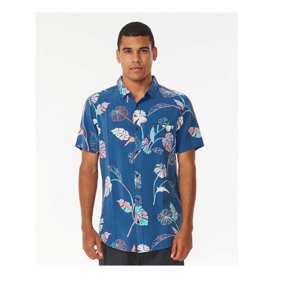 RIP CURL Men's Mod Tropics Short Sleeve Shirt, Size L, Washed Navy. RRP: $8