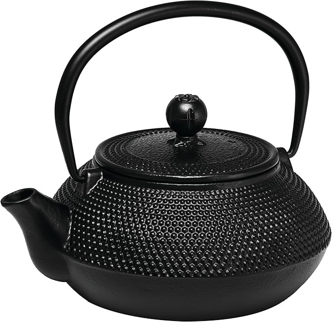Avanti Hobnail Cast Iron Teapot, Black, 800ml with Removable Stainless Stee