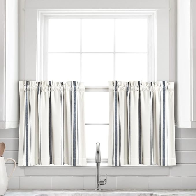 Lush Decor Farmhouse Stripe Yarn Dyed Recycled Cotton Window Curtain Kitche