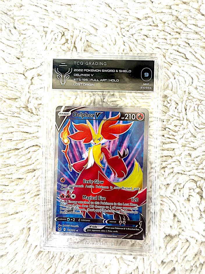 Delphox V full art Lost Origin graded 9 mint slab card.
