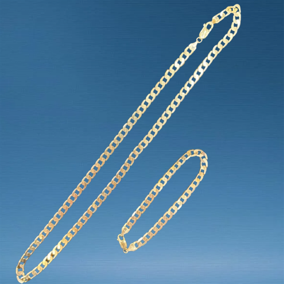 CURB BRACELET & CHAIN COMBO YELLOW GOLD