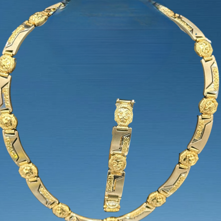 DESIGNER STYLE BRACELET & CHAIN COMBO YELLOW GOLD