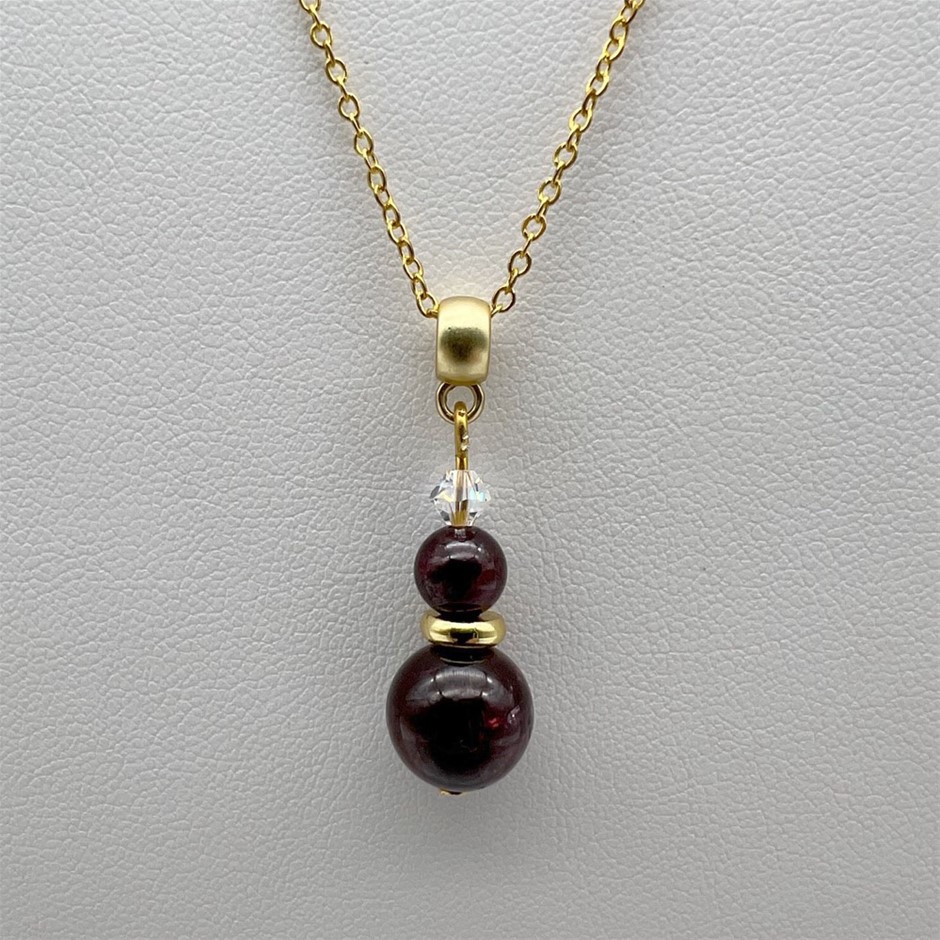 Garnet & Swarovski® Austrian Crystal Gold Plated Pendant Necklace
