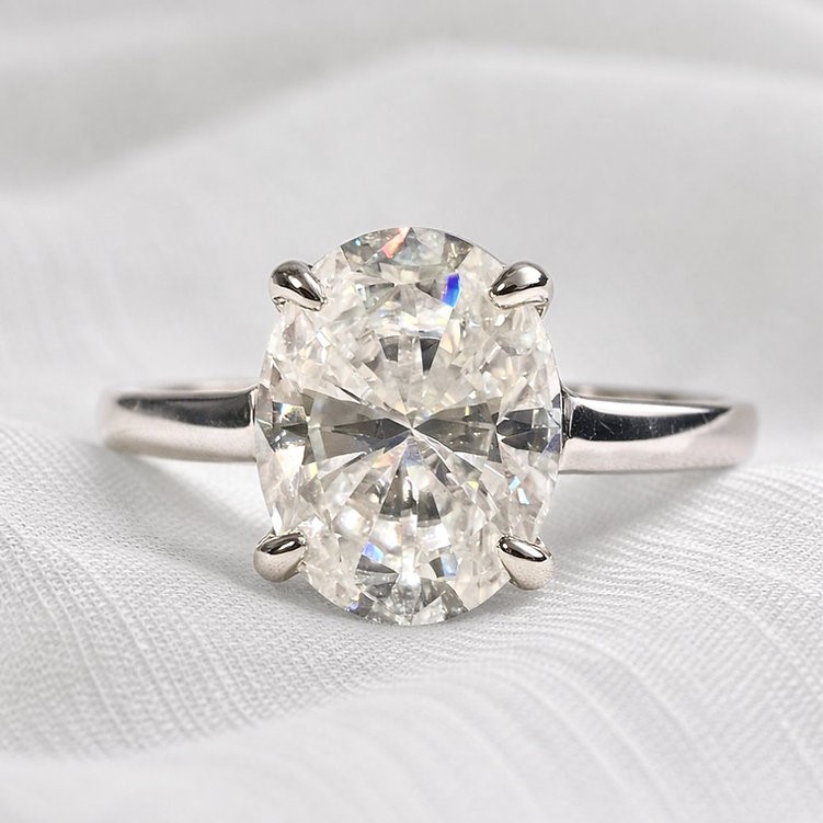 2ct Moissanite Oval Hidden Halo Ring 18K Gold on Solid Sterling Silver