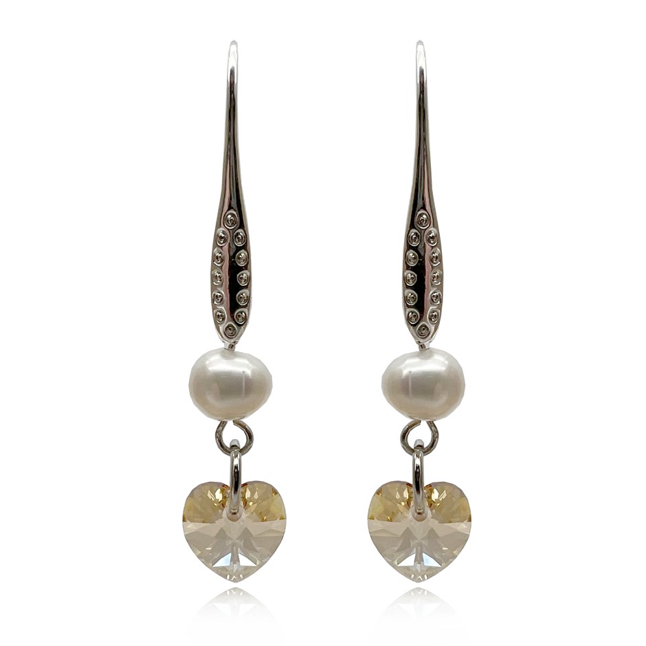 7-8mm Potato & Baroque Pearl Golden Shadow Swarovski® Heart Bracelet
