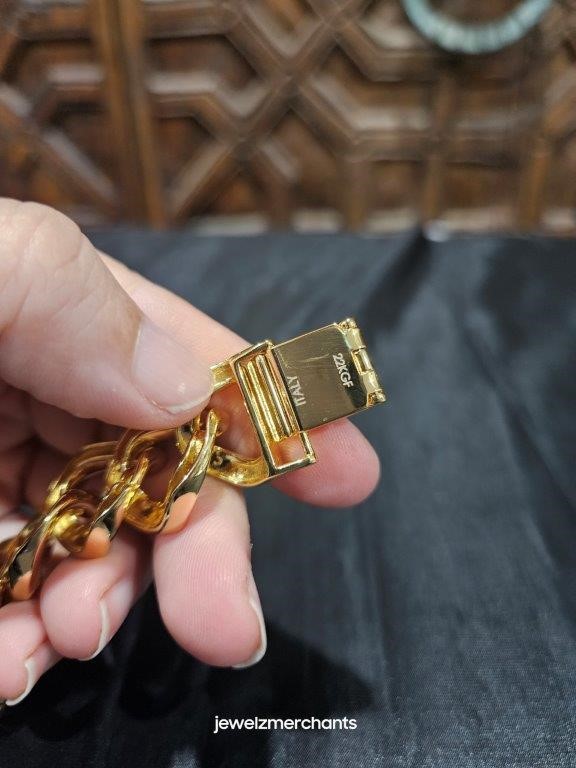 22KGold Filled/Italy Stamped Yellow Bracelet -19CM-16MM-Bonus Gift