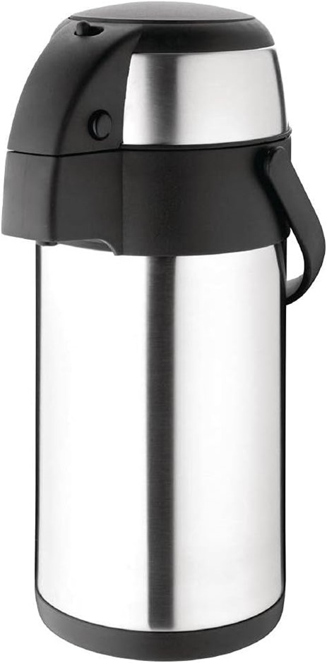 OLYMPIA Pump Action Stainless Steel Double Wall Airpot, 3 Litre Capacity. N