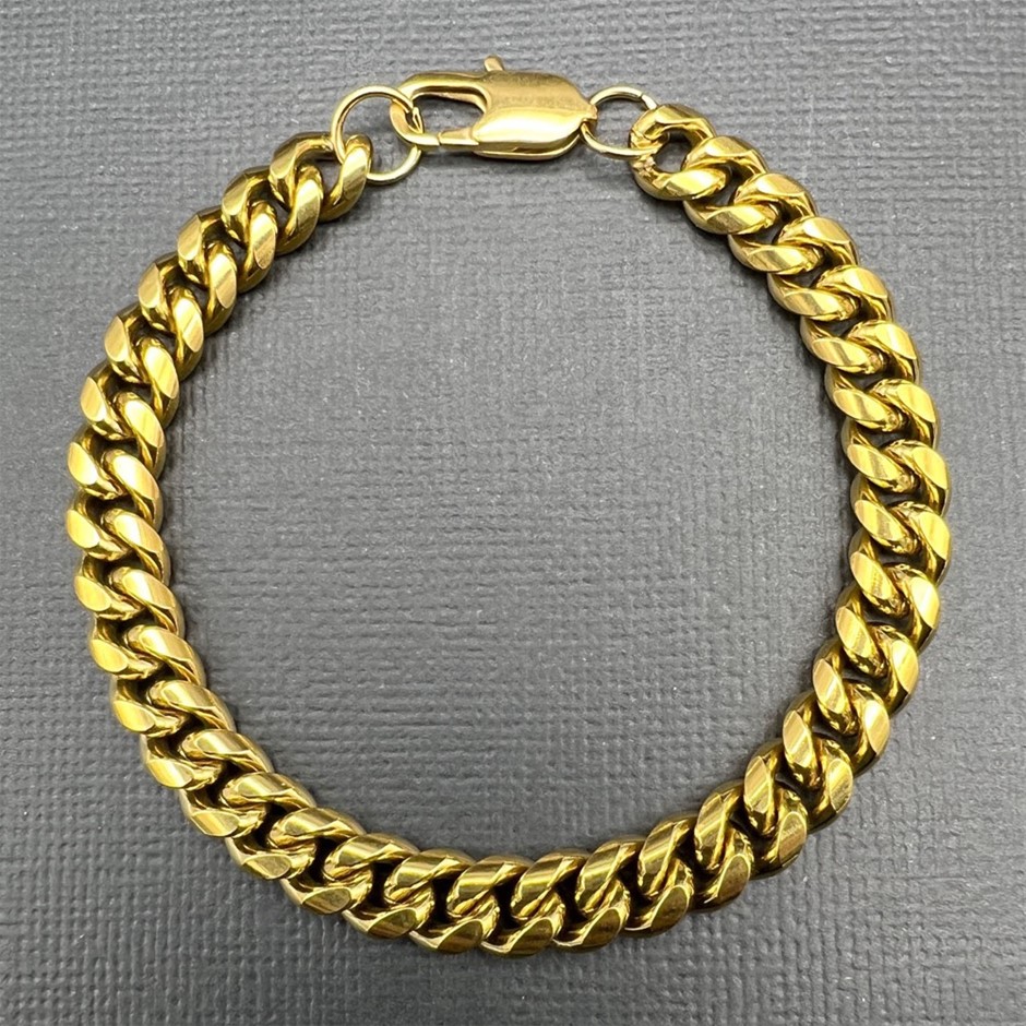 18K Gold-Filled Cuban Link Chain Bracelet, 8MM Wide - 19cm