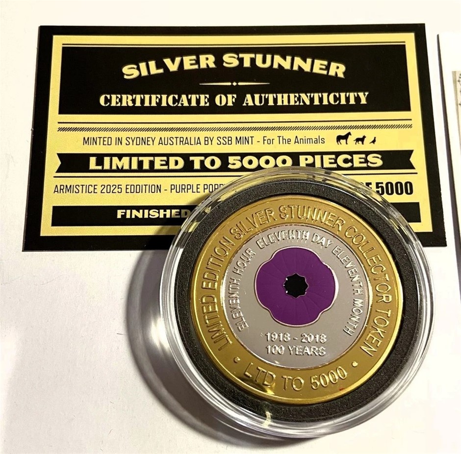 2025 EDN ANIMAL Armistice Purple Poppy, Silver Stunner Coin, LTD 5000, Gift