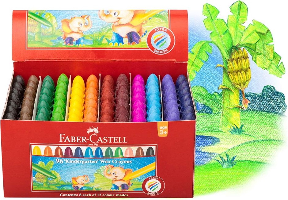Faber-Castell Coloured Kindergarten Wax Crayons, Assorted – Pack of 96 (12