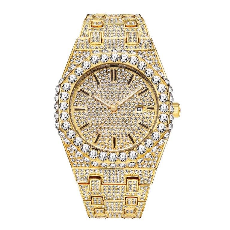 Luxury 18K Gold Plated Full Diamond Quartz Iced Out Wrist Watch