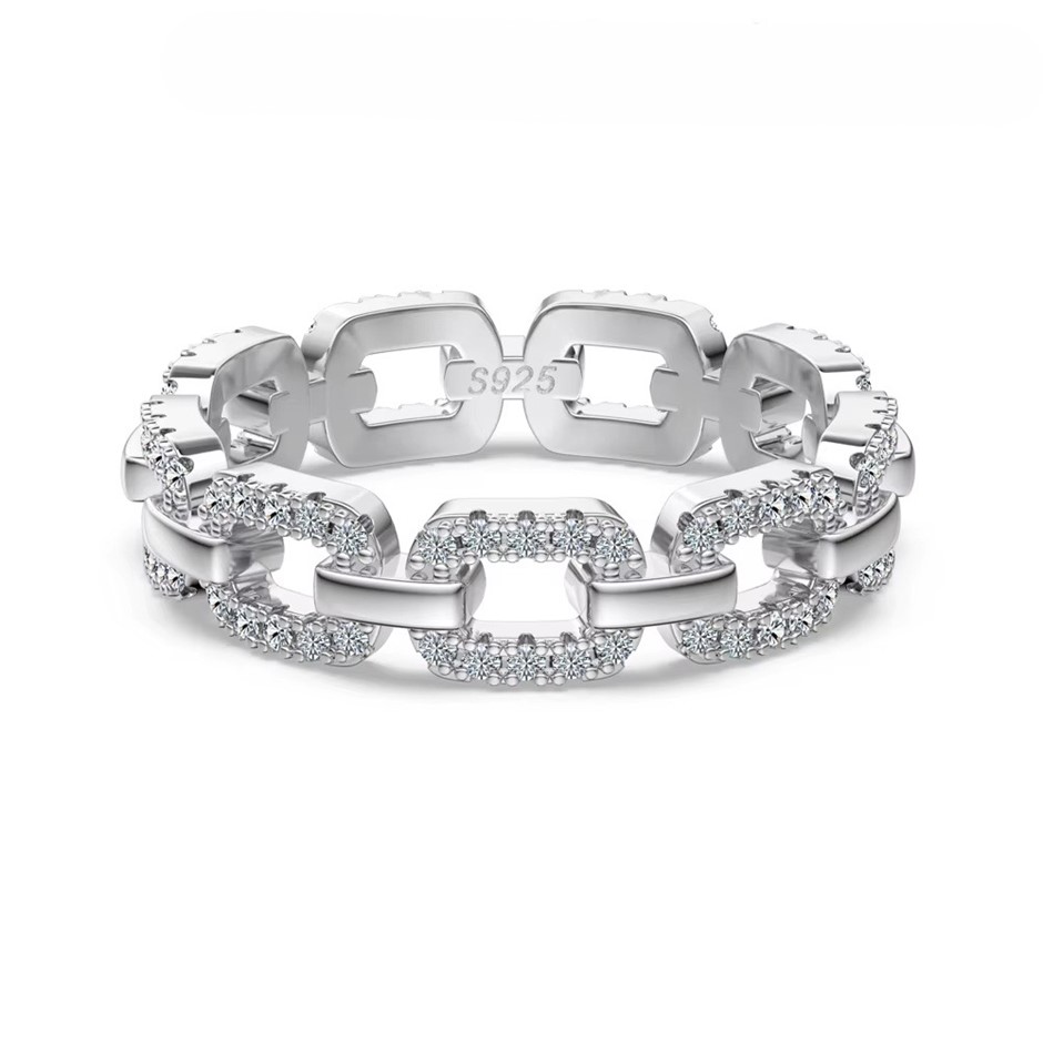 0.40ct GRA Certified Moissanite 925 Sterling Silver Link Ring - Size 6