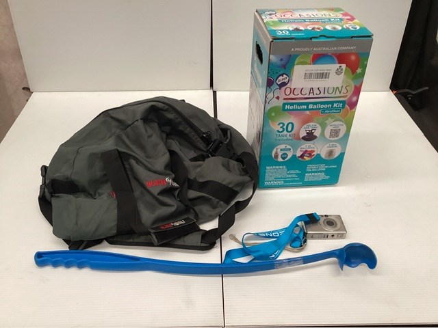 Helium Balloon Kit, Cannon Digital Camera, Black Wolf Bag