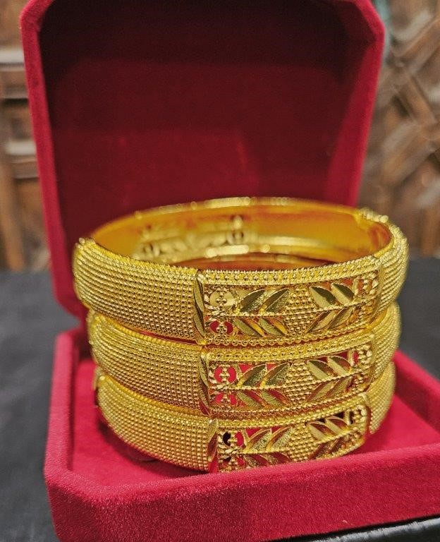 3pcs x 22K/ITALY Triple Yellow Gold Plated Bangles with Stamps