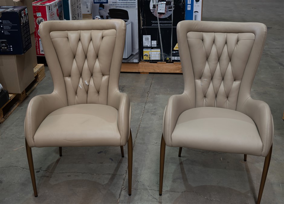2 x KOALA LIVING GHOST CHAIRS, PU TAUPE, BRONZE LEGS. NB: PACKING KNIFE RIP