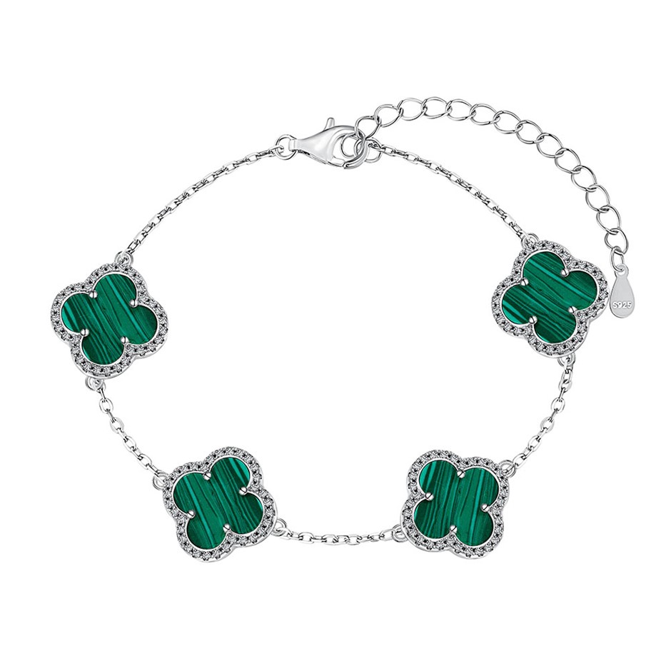 Shell Pearl Four Leaf Clover 925 Sterling Silver Tennis Bracelet