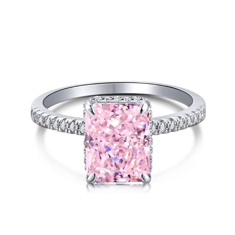 4ct Rectangle Cut Simulated Diamond 925 Sterling Silver Ring - Size 8