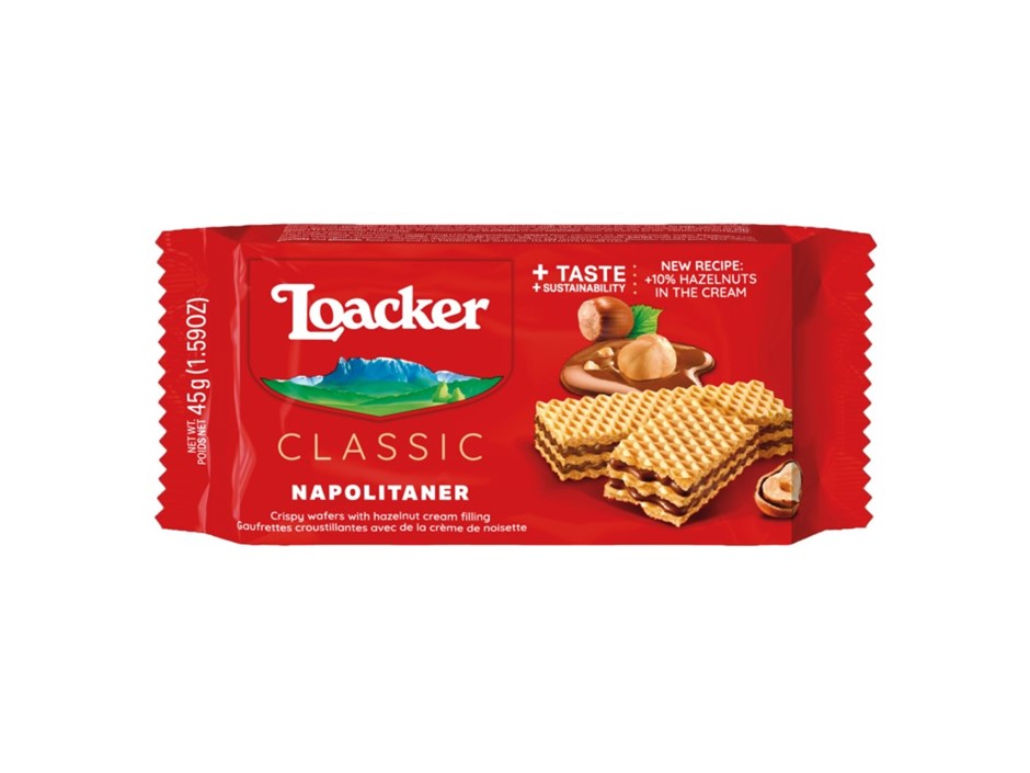 34 x LOACKER Classic Napolitaner Crispy Hazelnut Wafers, 45g Each.