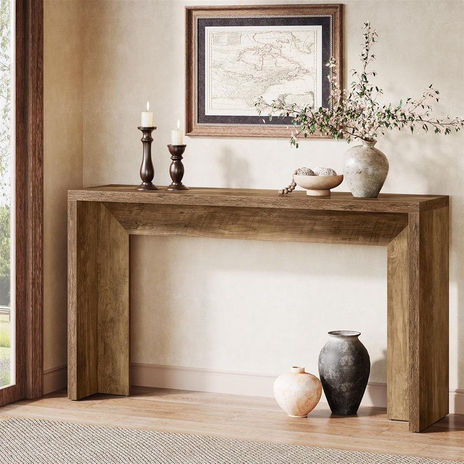 TRIBESIGNS Farmhouse Console Table, 140cm, Rustic Brown.